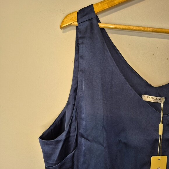 NWT Ekouaer Navy Satin Pajama Top Cami Size 2XL - Picture 4 of 6